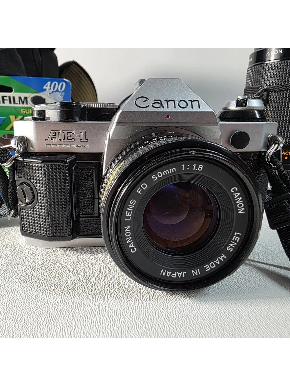 VINTAGE Canon AE-1 Program 35mm SLR Film Camera with 50mm Lens BUNDLE Working